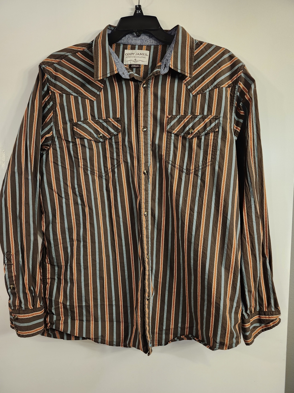 Mens XL Cody James Snap Buttn Shirt - Brown Striped